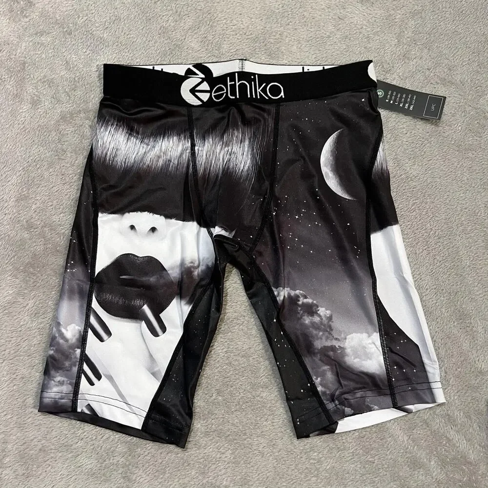 Ethika Dream Girl Boxer Briefs Mens Small Black Space Face Moon Underwear